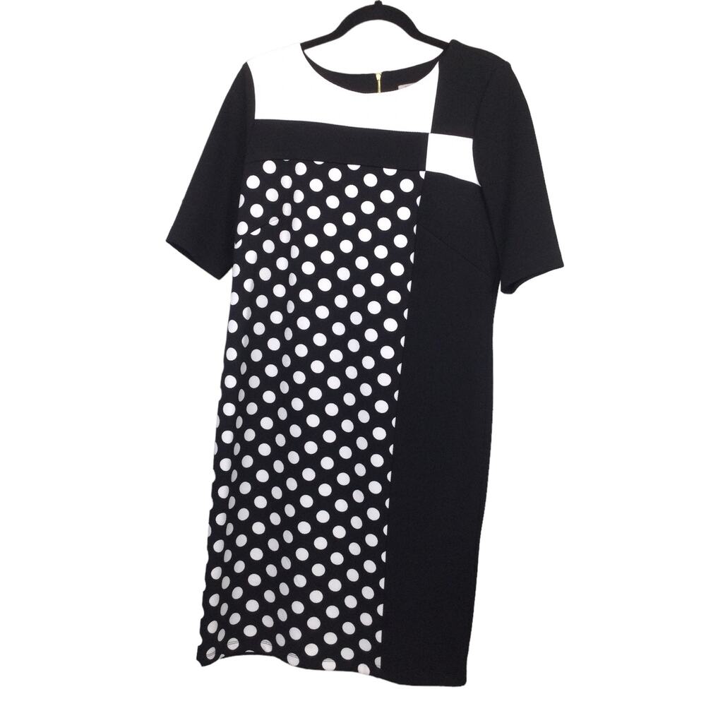 Roz & Ali Retro Monochrome Graphic Minimalist Polka Dot Textured Shift Dress 12